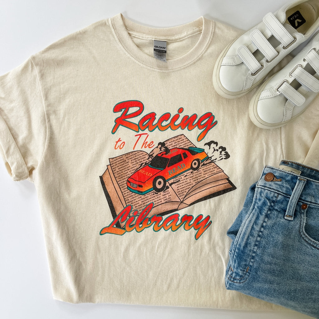 Racing to the Library Tee | Inkwell Threads