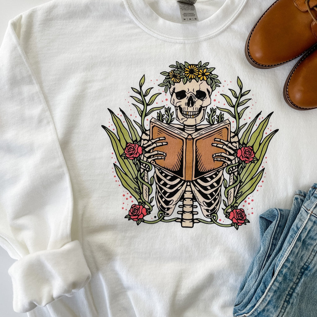 Skeleton Reader Sweatshirt | Inkwell Threads